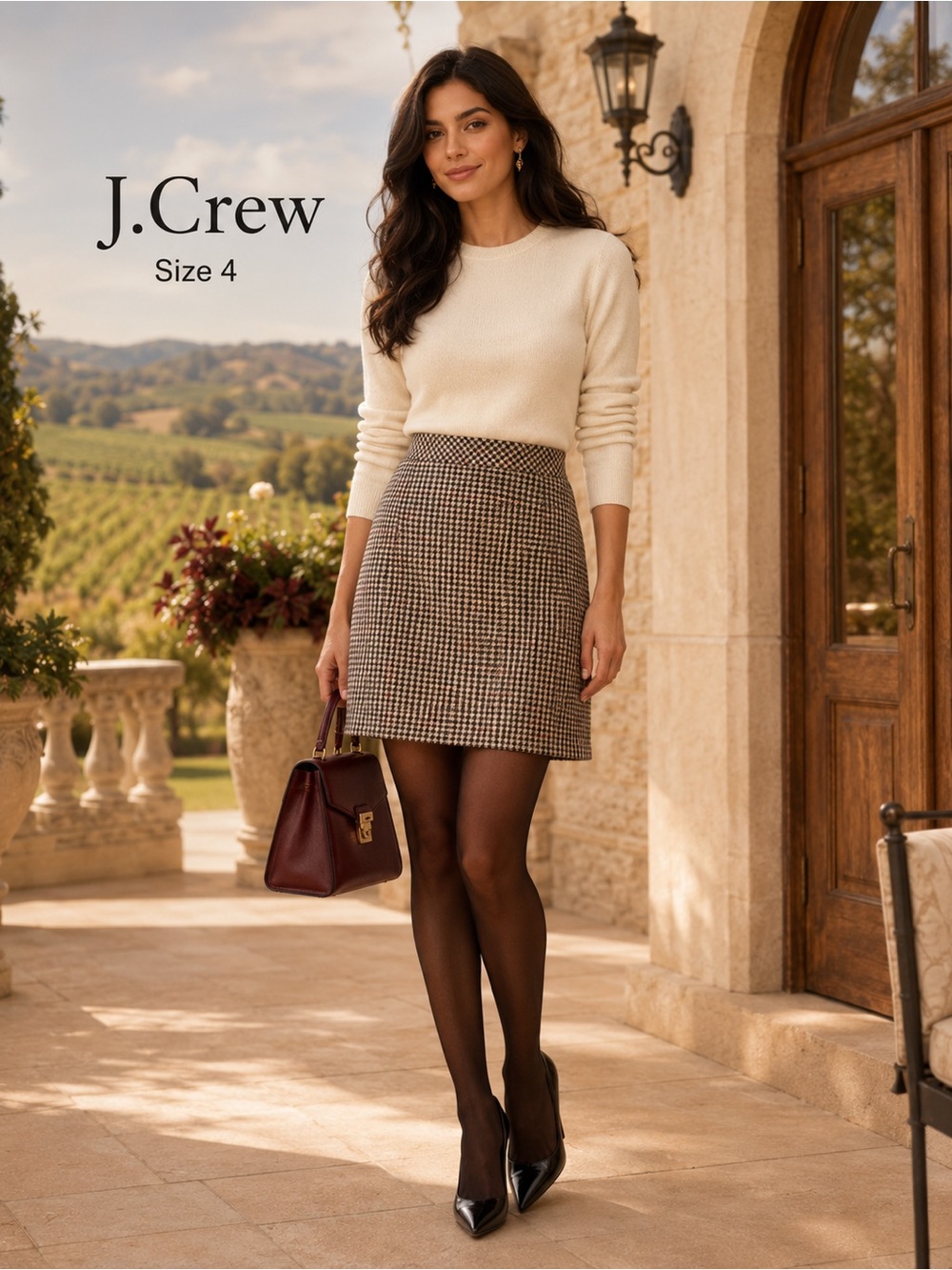 J.Crew Size 4 Wool Blend Houndstooth Plaid A-Line Mini Skirt